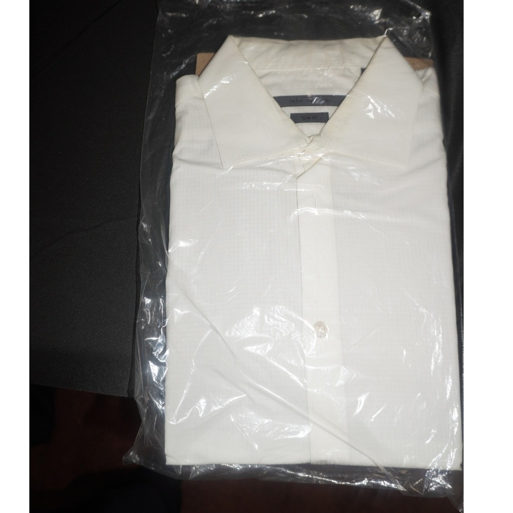 John Varvatos Slim Fit Dress Shirt White Textured Long Sleeve Button Up Men 15.5